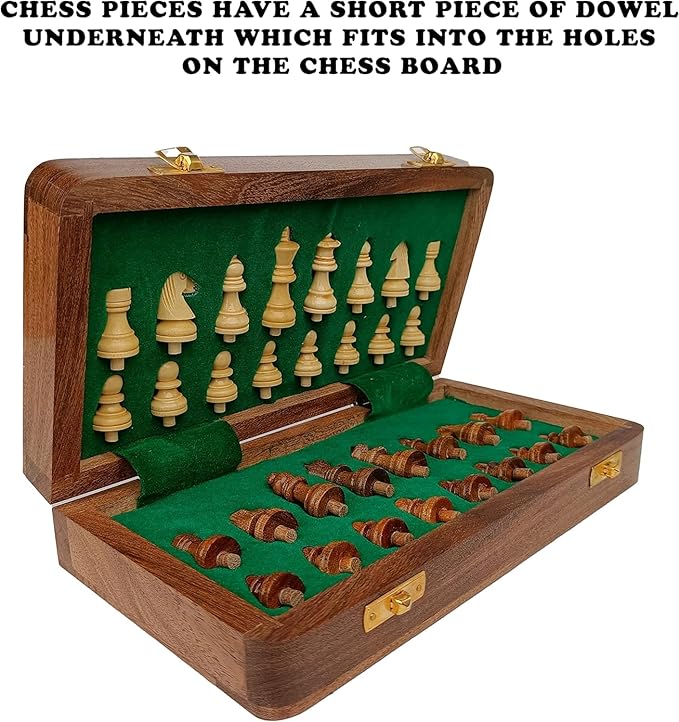 Rosewood Foldable Travel Chess Set for The Blind or Those with Low Vision or Visually Impaired - Large (10 inch)