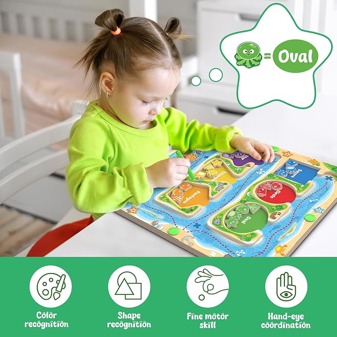 Magnetic Color & Shape Maze - Montessori Toys for 3 4 5 Year Old, Color and Shape Sorting Toys, Montessori Toys for Kids Boys Girls Gifts Ages 3+，Preschool Learning Activities