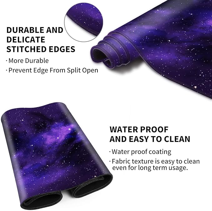 Card Playmat 24" x 14" Game Mat for MTG/TCG Cards, Trading Card Game Stitched Play Mats Original Duel Mat Gaming Competition Pad Board Games Card Binder, Galaxy Purple Mana