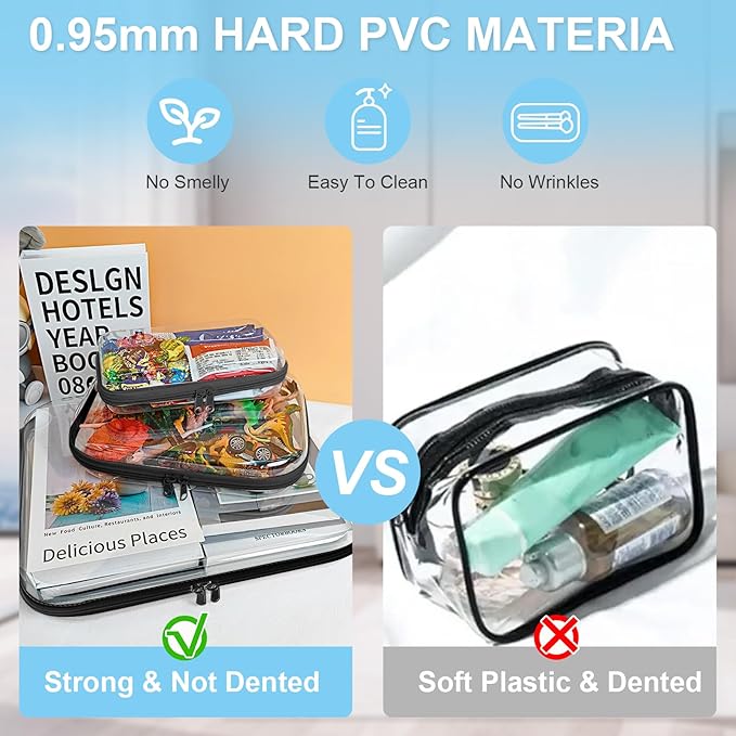 6 Pcs Clear Hard Zipper Case Hard-Sided Premium Storage Case Plastic Clear Hard Shell Zipper Pouch Portable Travel Organizer Box for Travel Building Blocks Puzzles Cosmetics Makeup Supplies (Black)