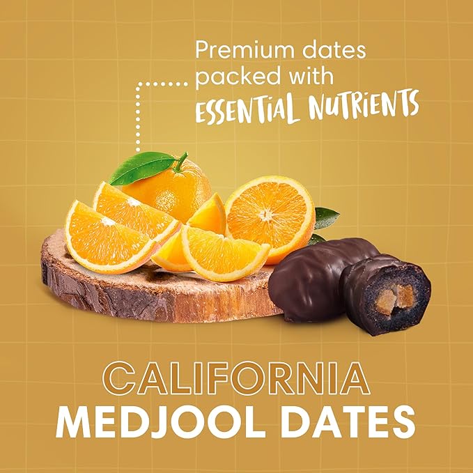 DORREL - Belgian Dark Chocolate Covered Dates (Medjool) with Candied Orange Peels Stuffing, High Energy Vegan Choco Snack, Tasty, Kosher & Non-GMO, Pack of 3 Stuffed Chocolate Dates 7.05 oz / 200 g Ea