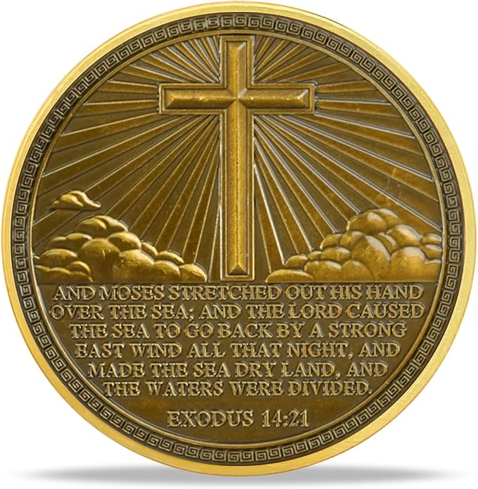 Moses Parting The Sea Religious Coin Inspirational Bible Verse Medallion Faith-Based Gifts for Spiritual Encouragement for Men & Women
