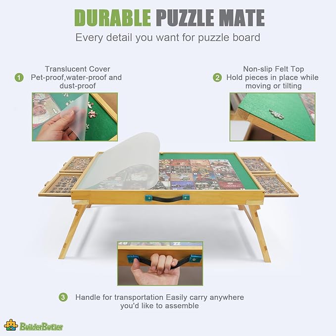 1500 Pieces Puzzle Table with Legs,34.25" x 25.2" Wooden Jigsaw Puzzle Board with 4 Drawers & Cover,3-Tilting Angles