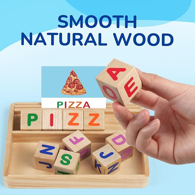 BenBen Spelling Games with Flash Cards, Montessori Toys for 3 4 5 6 Years Old Kids, Wooden Matching Letters Games, CVC Word Educational Learning Toys, Gift for Preschool Kindergarten