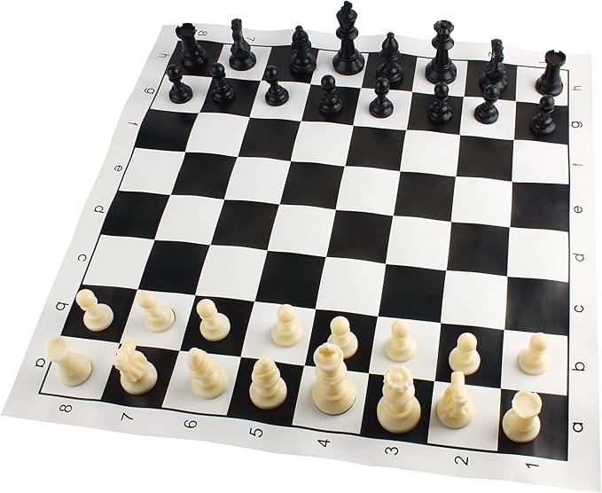 Andux Chess Game Set Chess Pieces and Rollable Board QPXQ-01 (Black,42x42cm)