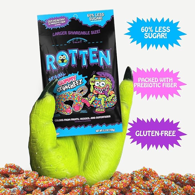 Rotten Original Gummy Cruncheez - Low Sugar, Low Calorie, 5g Gut-Friendly Prebiotic Fiber, Gluten Free Candy, No Artificial Dyes - 5.3 oz Share Pack [2 Pack]