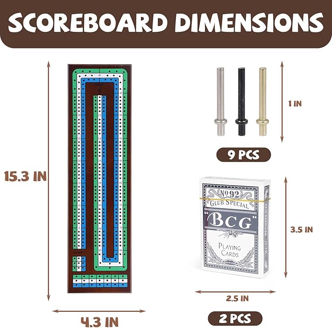 Wooden Cribbage Board Game Set, Premium Wooden Board with Magnetic Lock and Metal Pegs, Strategy Card Game Cribbage - Travel Portable Cribbage Game Sets for Family