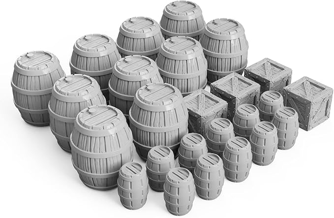 3DEGOS Barrels and Crates Set DND Terrain 28mm for Dungeons and Dragons, D&D, Pathfinder, Warhammer 40k, RPG, Miniatures, Age of Sigmar, Tabletop, D and D, Dungeons and Dragons Gifts