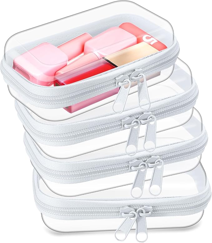 Hoolerry 4 Pcs Hard Clear Zipper Case Transparent Cases for Snacks Makeup Bag Plastic Storage Box Containers for Building Blocks, Puzzles, Cosmetics(White,5 x 3 x 2 in)