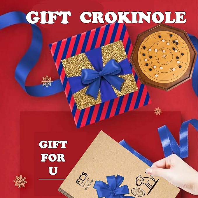 Crokinole and Checkers, 27-Inch Classic Crokinole Board Game with 22" Playing Surface, Canadian Heritage Tabletop Game for Two Players, Dexterity Krokinole Games Great for Families and Friends