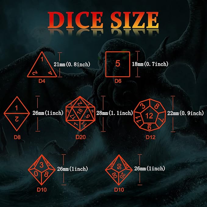 Hollow Cthulhu Metal Polyhedral Dice Set - Role Playing D&D Dice for Dungeons and Dragons, Pathfinder, Warhammer, Shadowrun