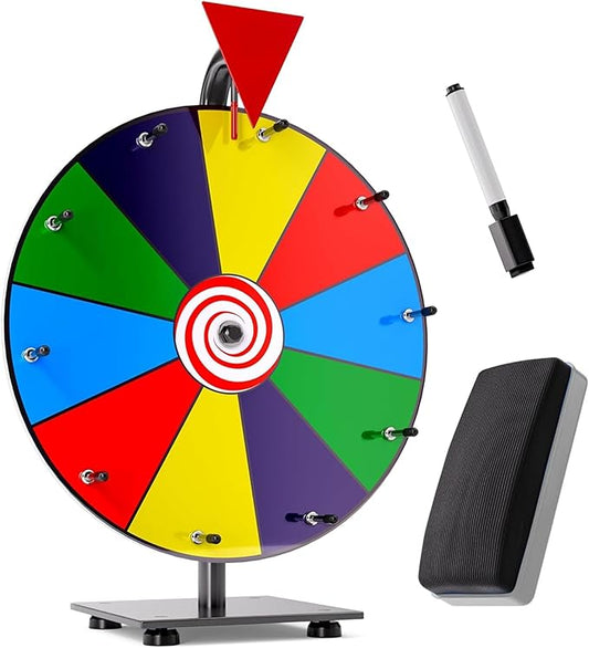 T-SIGN 12 Inch Heavy Duty Spinning Prize - 10 Slots Color Tabletop Roulette Spinner Wheel of Fortune - Spin The Wheel with Dry Erase Marker and Eraser Win The Fortune Spin Game for Trade Show