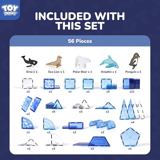 TOY Life Magnetic Tiles 56pcs Magnet Building Toys for Kids Ages 4-8, Magnetic Toys for Toddlers 3+, Magnet Tiles Educational Construction Toys, Magnetic Building Tiles Toddlers Christmas Toy Gift