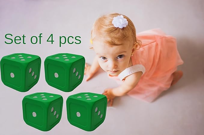Macro Giant 6 Inch PU Foam Playing Dice, Set of 4, Green Color, Math Teaching, Teaching Aids, Board Games, Kid Toy