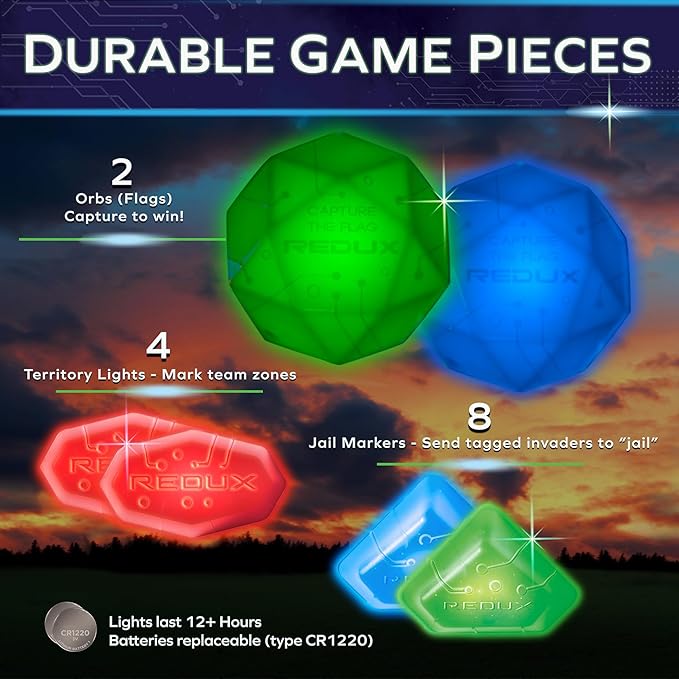 Glow in The Dark Capture The Flag - Starter Set | Ages 8+ | Outdoor Games for Kids 8-12+ | Glow in The Dark Outdoor Toys | 8-12 Year Old Boy Birthday Gifts | Flag Football & Sports Gifts for Boys
