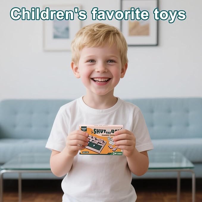 Shut The Box dice Game,Wooden Board Games 2-Person Competitive, Traditional bar, Travel, Family, Fun Math(Small-Sized)