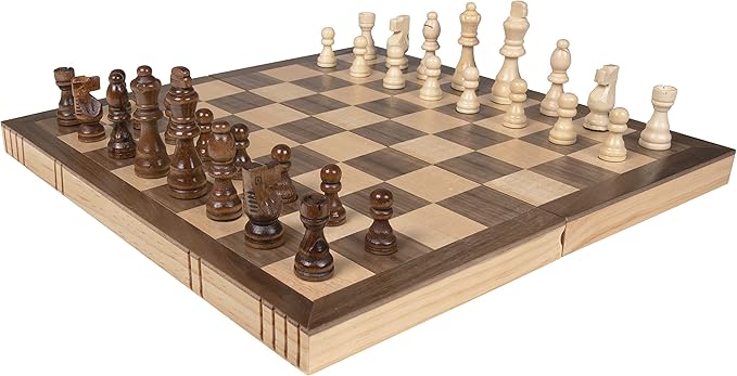 Premium Wooden Chess Set, 15.7 Inche Chess Board Game Set for Adults - Folding Board - Pieces Storage Slots, Handmade Portable Travel Chess Game - Beginner Chess Set for Kids, 6 up Age