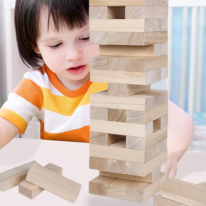 GOTHINK Giant Tumble Tower Game, Large Tumbling Tower Stack to Over 3.2 FT 60pcs Wooden Jumbo Blocks for Outside Yard Games with Carry Case Timber Stacking Game Night Toy Gift for Kids Adults Family