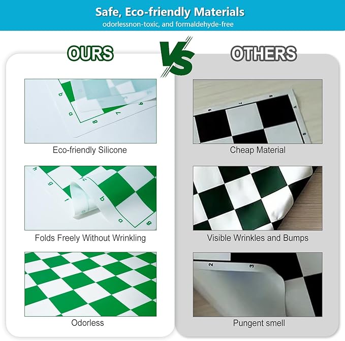 Travel Chess Set 20'' Silicone Chess Board-3.75'' King Height Plastic Chess Piece, Extra Queens & Storage Bag, 2 in 1 Portable Chess & Checker Board Games for Kids and Adults