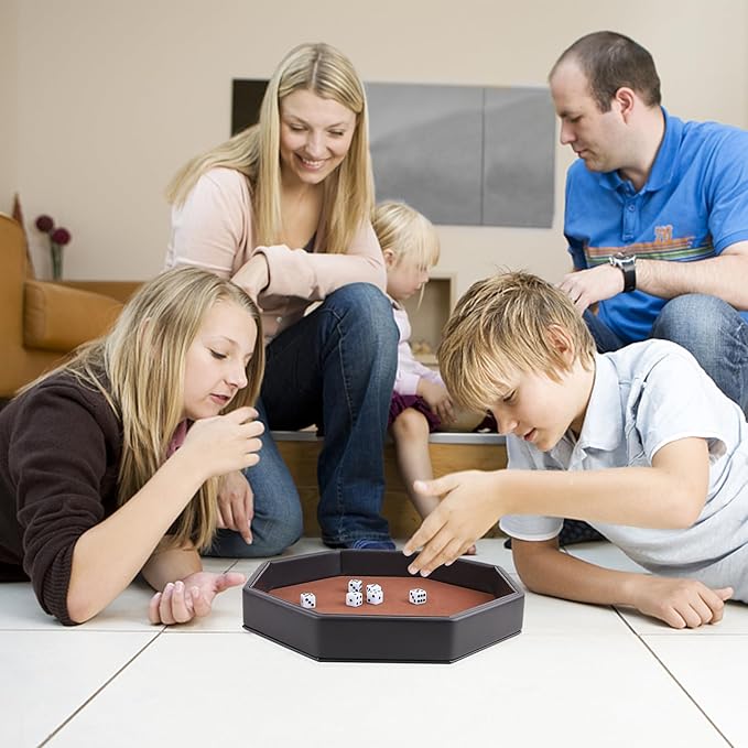 Dice Rolling Tray, Felt Lined PU Leather Octagon Dice Tray for Dungeon Crawler Games, Coffee