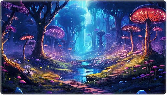 Playmat with Zones for MTG Card Game Playing, Game Mats Tabletop Magic Play Mats 24"x14" Commander Deck Gaming Desk Duel Mat Card Gameplay Mats for Beginner, Glowing Forest Mushroom