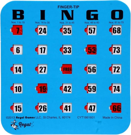 Regal Bingo Bulk Bingo Cards with Sliding Windows - Reusable Large Print Bingo Game Cards for Adults Large Group - 200 Pack, Blue