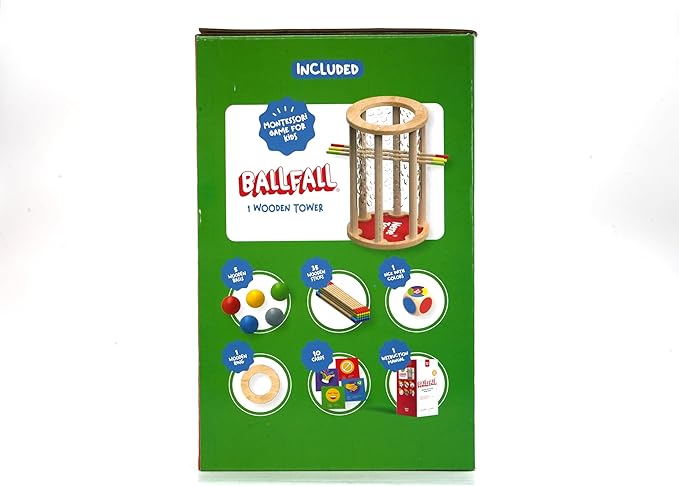 Nene Toys BALLFALL Jumbo – Montessori Wooden Board Game for Kids 3 4 5 6 Years – Colorful Sticks, Dice & Cards – Fine Motor Skills Toy, Math & Counting Game – Educational Gift for Boys Girls Ages 3-9