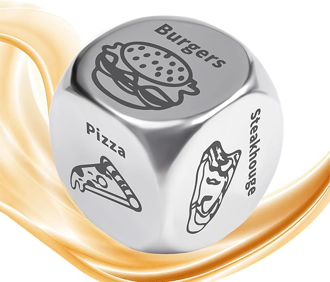 Food Decision Dice-Stainless Steel 1PCS - Funny Gifts for Him Her, Boyfriend Girlfriend, Husband Wife/Anniversary, Valentines, Christmas, Birthday Stocking Stuffers