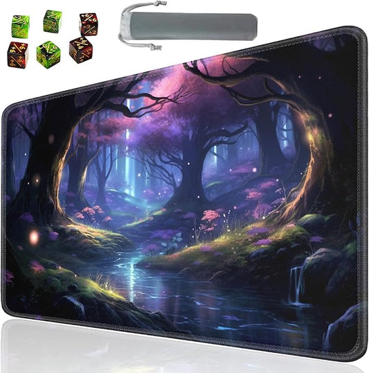 Board Game for TCG Playmat Table Mats Games Size 60X35 cm Mousepad Compatible for MTG RPG CCG Trading Card Game Play mats with 6 Dice (Playmat 143) Enchanted Forests