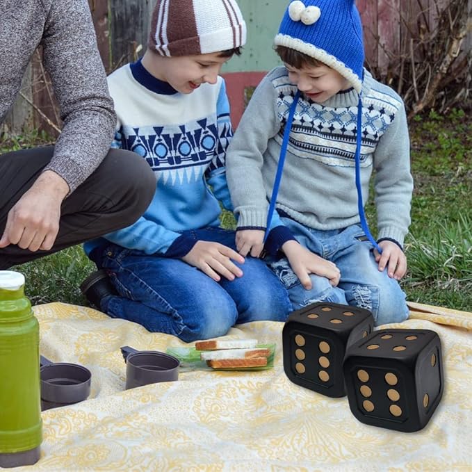 Macro Giant 6 Inch PU Foam Jumbo Big Playing Dice, Set of 4, Black- Gold Color, Math Teaching, Teaching Aids, Board Games, Kid Toy