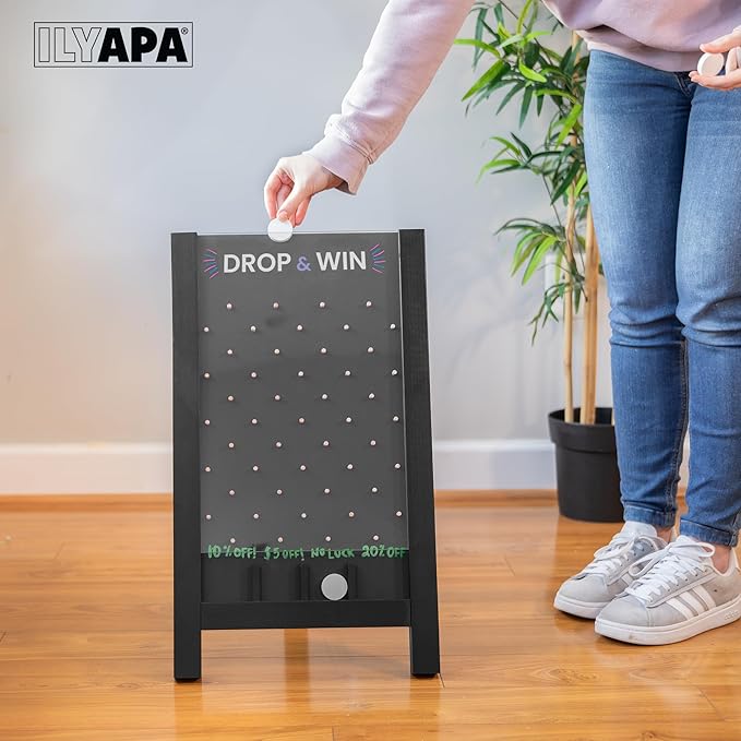 Ilyapa Board - Large Portable Prize Drop Game for Events and Trade Show - 14 x 24 Inch Wooden Sign Penny Drop Game - Chalk, Magnetic Eraser