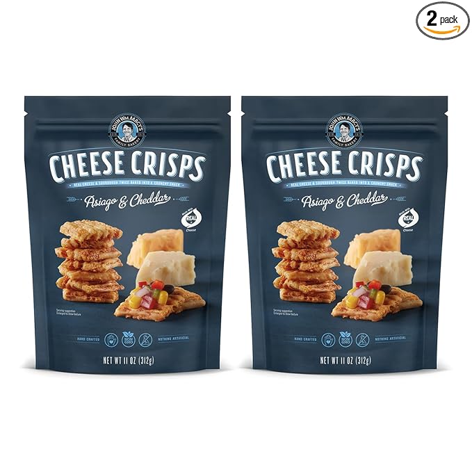 John Wm. Macy - Asiago & Cheddar Cheese Crisps - Hand Crafted, Non GMO, and Nothing Artificial - Made with Real Cheese - 11 oz. Bags - 2 Pack