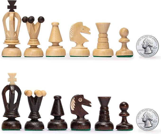 Husaria European International Chess Wooden Game Set, King's Classic - 13.8 Inches Medium Size Chess Set with Handcrafted Chessmen and Felted Folding Board