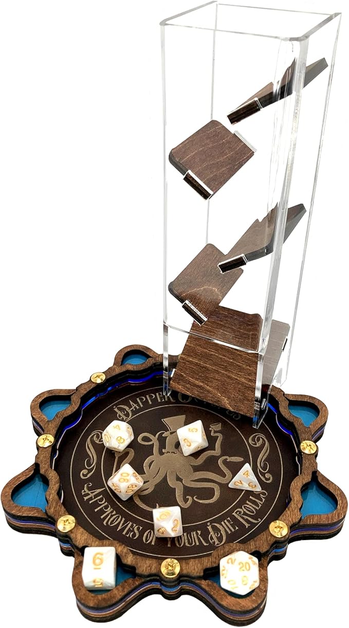 C4Labs Dice Tower & Tray | Clear with Wooden Paddles | Watch The Dice Decide (Black)