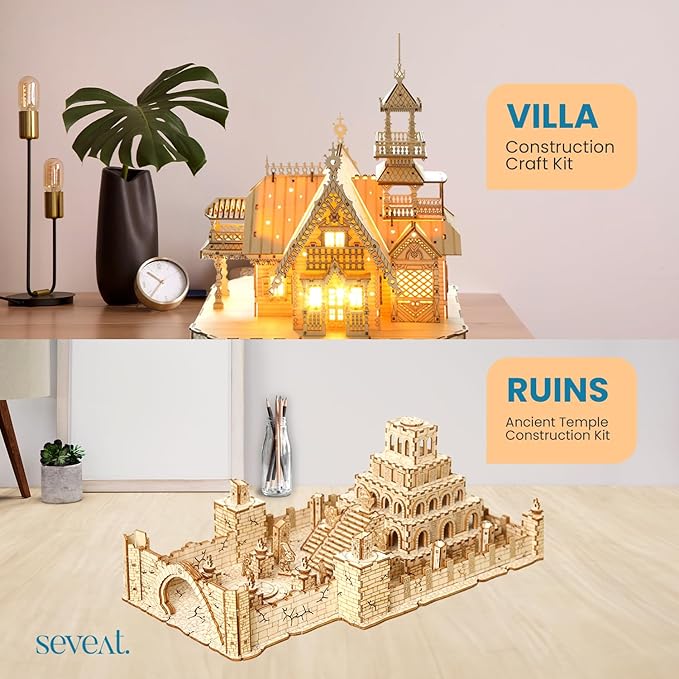 3D Puzzles for Adults & Teens – 267-Piece Wooden DIY Villa Wooden Model for Adults to Build, Brain-Teasing Puzzle Game for Any Occasion (Villa)