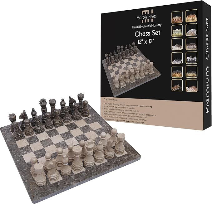 Handmade Marble Chess Set - Oceanic & Virona (12 x 12 Inches) - Chess Sets for Adults - Premium Quality Chess Boards - Fancy Chess Boards