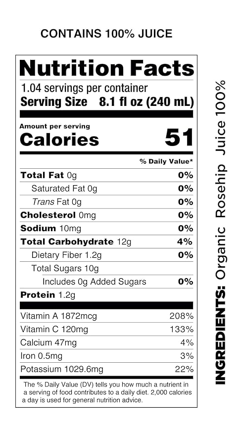 Pomona Organic Juices Pure Rosehip Juice, 8.4 Ounce Bottle (Pack of 12), Cold Pressed Organic Juice, Non-GMO, No Sugar Added, Not from Concentrate, Gluten Free, Kosher Certified, Preservative Free