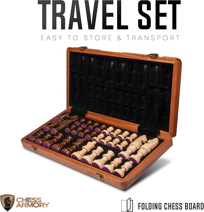 Chess Armory Wooden Chess Set 15 Inch - Premium Sapele Wood Handcrafted Game Board for Adults and Kids with Extra Queen Pieces and Storage Box - Ideal for Home and Travel - Non-Magnetic