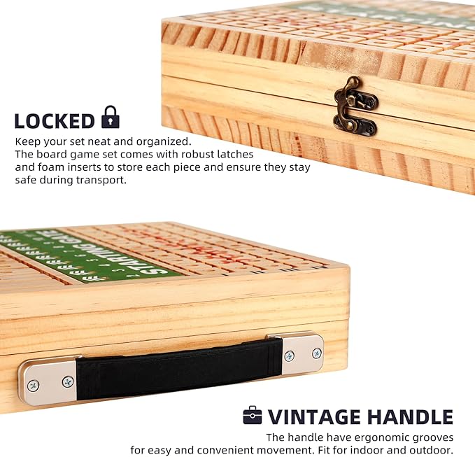 21 Inches Horse Race Board Game, Horse Racing Game with Cards and Dice, 11 Metal Horses, 60 Pcs Poker Chips Set, Solid Wood Across The Board Horse Race Game for Adults Family Friends