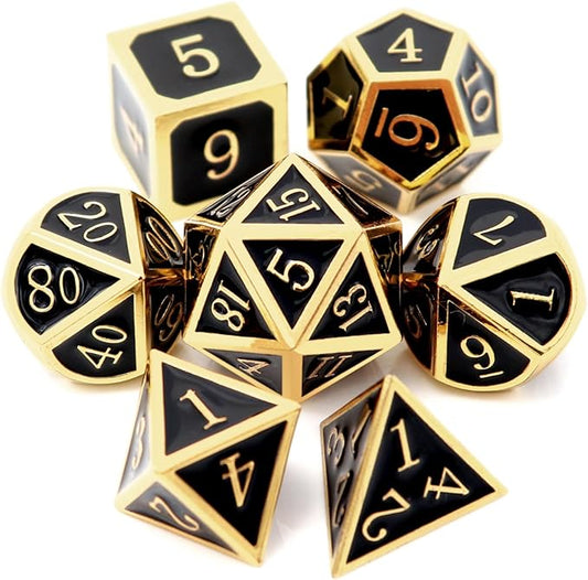 Haxtec DND Metal Dice Set D&D Dice for Dungeons and Dragons Roleplaying Games-Glossy Enamel Dice (Gold Black)