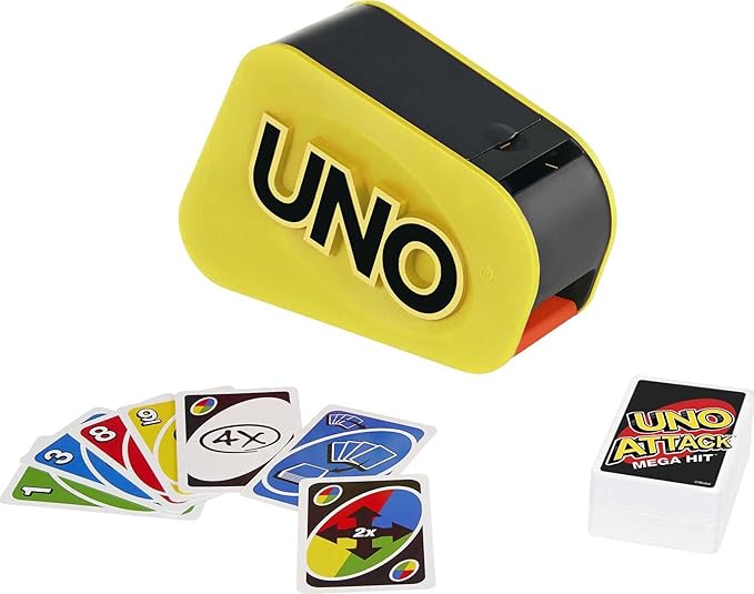 Mattel Games UNO Attack Mega Hit Card Game with Random-Action Launcher with Lights & Sounds & 112 Cards, Kid, Teen & Adult Game Night Gift Ages 7 Years & Older (Amazon Exclusive)