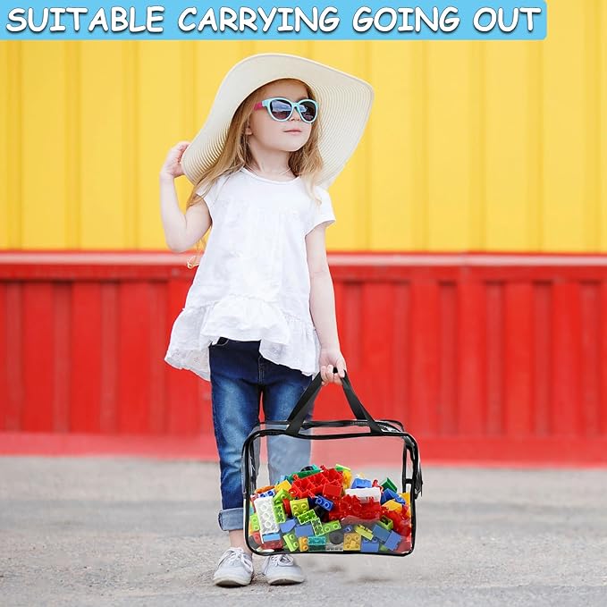 6 Packs Extra Large Toy Storage Bags 12.6×9.25×6.9In with Labels, Reusable Clear PVC Board Game Storage, Travel Waterproof Organizer Bags with Zipper for Building Blocks, Puzzle, Stuffed Animals