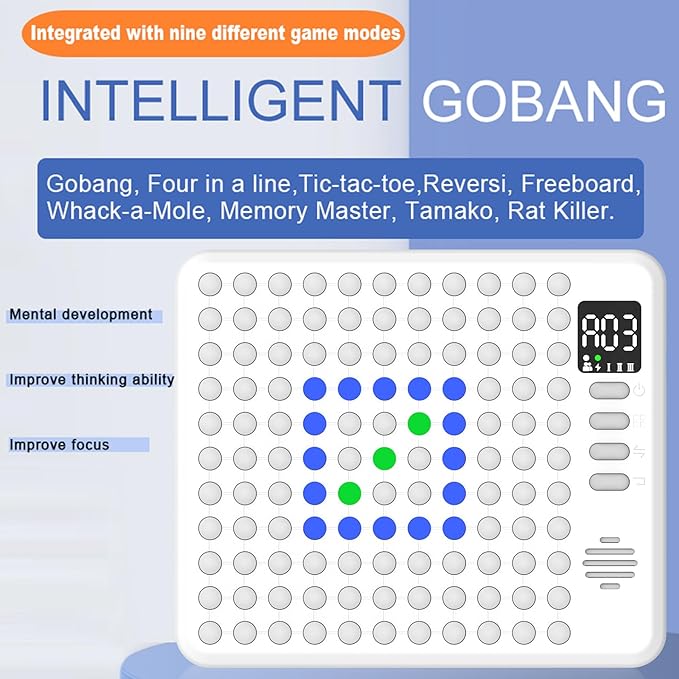 Kids Smart Chessboard Games,Built-in 9 Strategy Board Games Toys,AI Electronic Smart Board Game,Like 5 in a Row Game, 4 in a Row,Portable and Perfect for Travel、Parties、Festivals、Birthdays