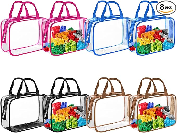 8 Packs Colorful PVC Toy Storage Bags Toiletry Bags Waterproof Kids Zippered Toy Organizing Bags for Building Blocks Puzzle Stationery Colorful