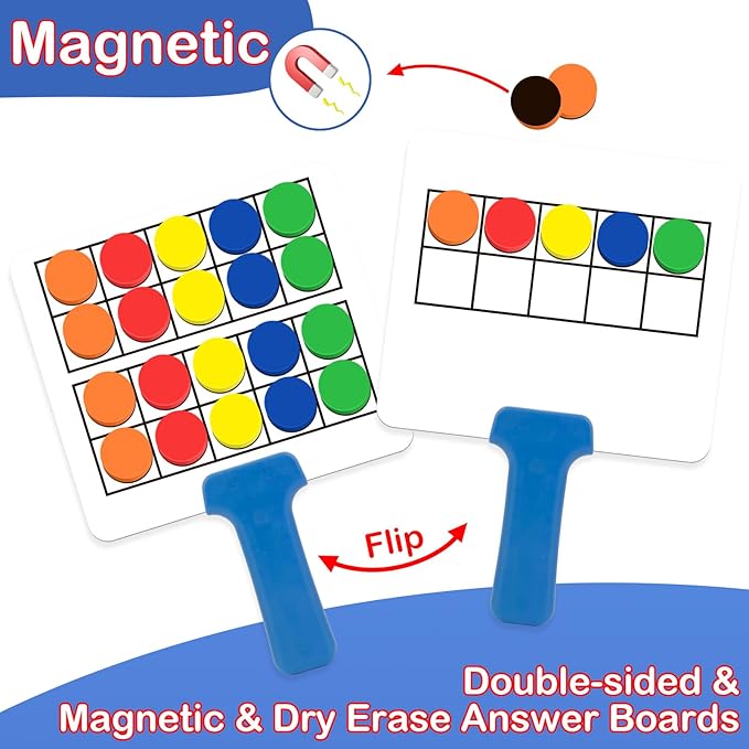 Magnetic Ten-Frame Set,Math Manipulative Games for Kids Toddlers,5 Dry Erase Paddles & 150 Math Counters,Addition & Subtraction Game,Counting Toys,Kindergarten Preschool Classroom Must Haves