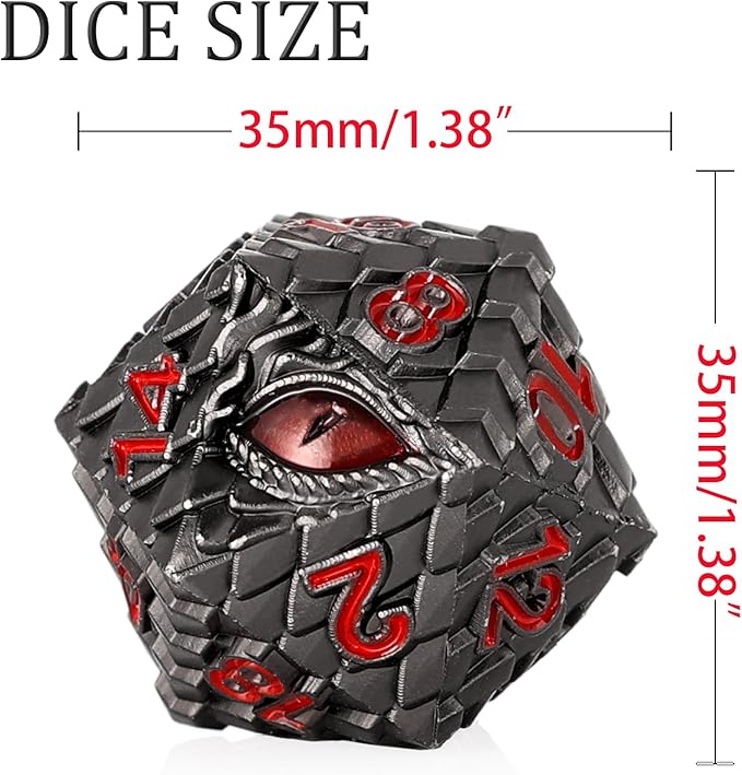 Metal D20 DND Dice Set - Dragon Scale Metallic 20 Sided Giant Polyhedral Dice,35mm Large Dragon Eye Metal D&D Dice Set for Dungeons and Dragon Tabletop Game(Black Dragon Scale)