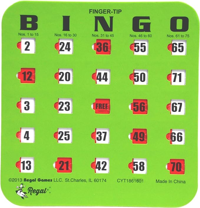 Regal Bingo Bulk Bingo Cards with Sliding Windows - Reusable Large Print Bingo Game Cards for Adults Large Group - 100 Pack, Green