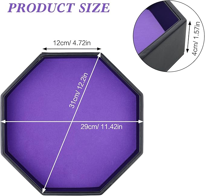 Dice Rolling Tray, Purple Felt Lined PU Leather Octagon Dice Tray for Dungeon Crawler Games