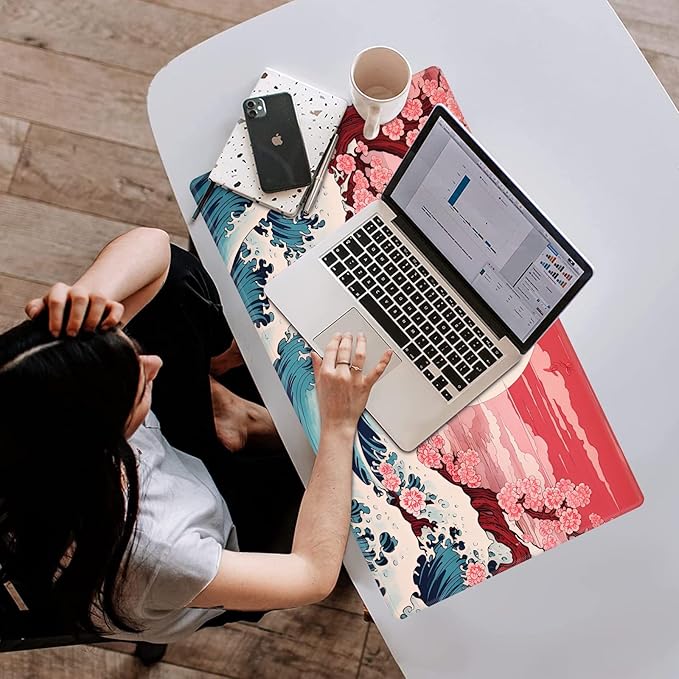 Playmat 24" x 14" Game Mats Tabletop Magic for MTG/TCG Cards, Trading Card Game Playing Stitched Play Mats Commander Deck Gaming Desk Mat Card Gameplay Mats, Japanese Sakura Wave