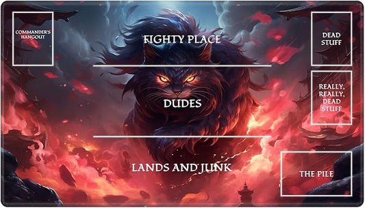Playmat with Zones for MTG Card Game Playing, Game Mats Tabletop Magic Play Mat 24"x14" Commander Deck Gaming Desk Duel Mat Card Gameplay Mats for Beginner, Cat Demon